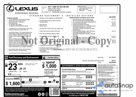 2017 Lexus Rx 350 Base from USA, damaged, VIN 2T2ZZMCA2HC066961